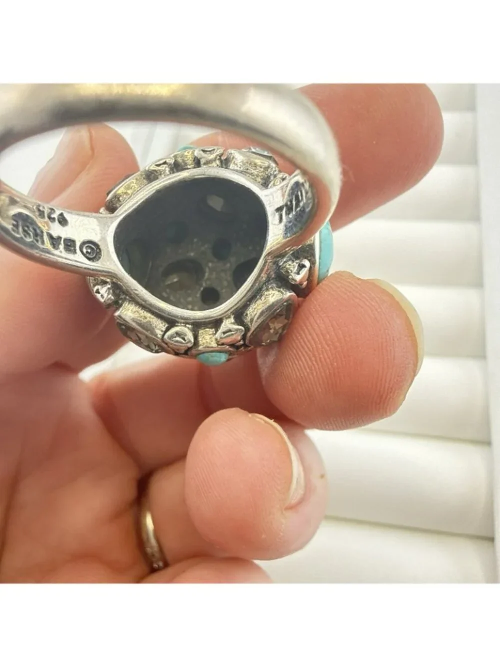 Barse Ring Sterling Silver Turquoise Blue Gemstone Dome size 12 Statement Chunky